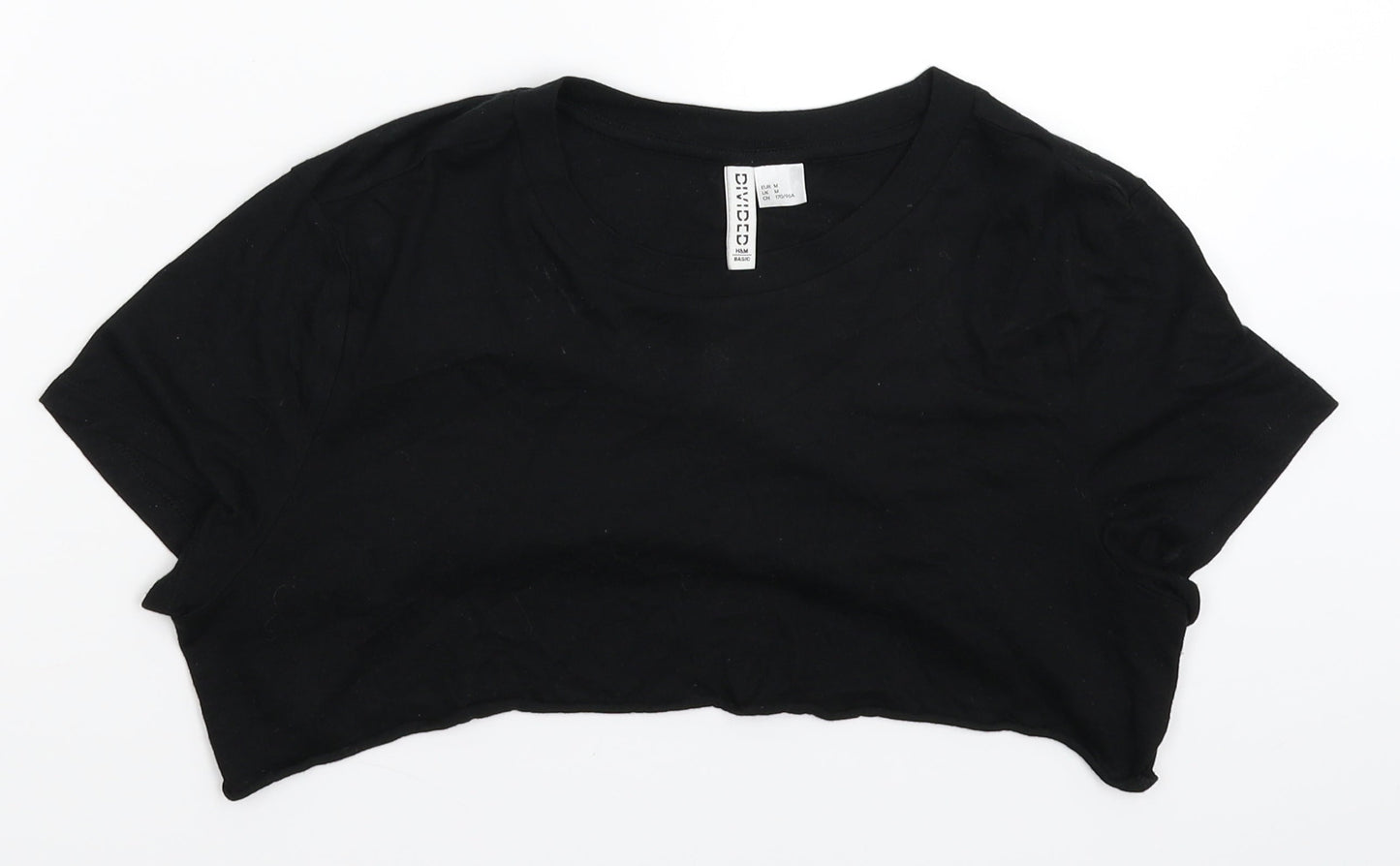 Womens UK Size M Divided Black Cropped T-Shirt