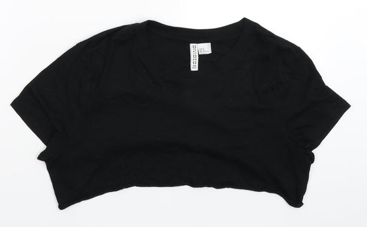 Womens UK Size M Divided Black Cropped T-Shirt