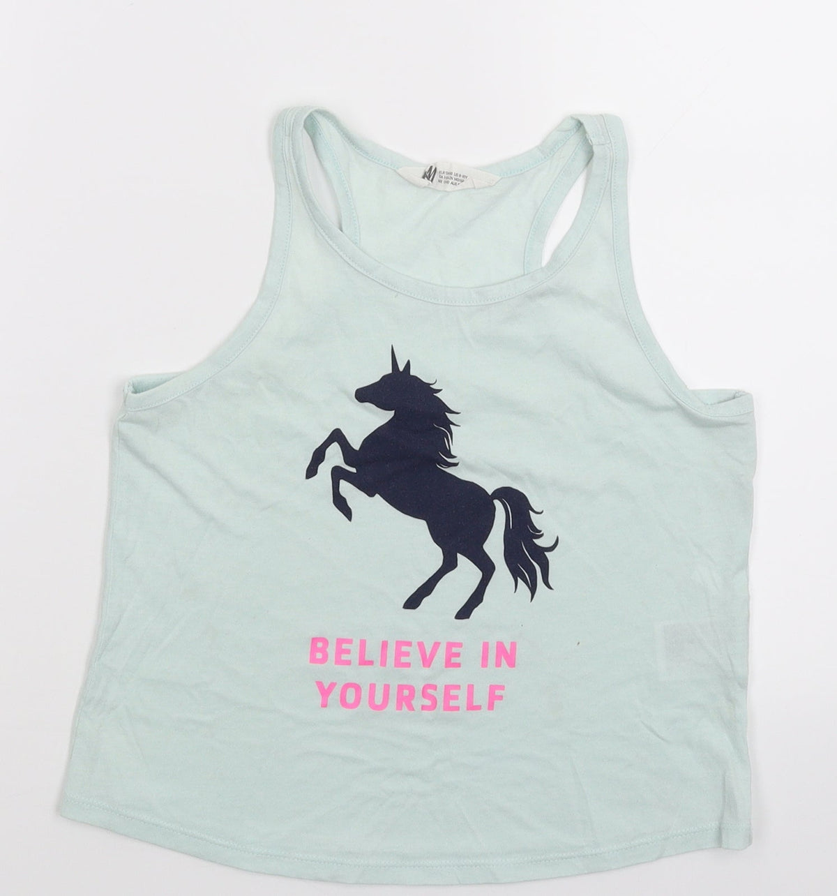 Front view of H&M girls’ green basic tank, size 9-10, years