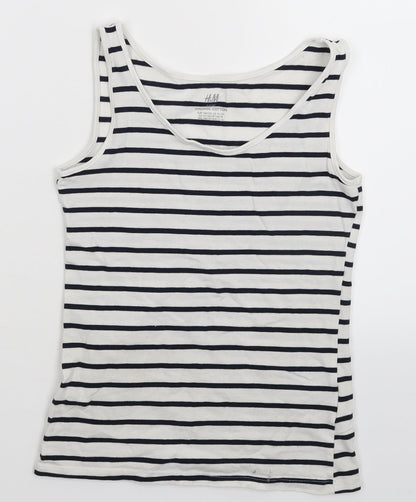 Front view of H&M girls’ white striped basic tank, size 11-12, years