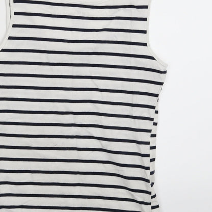Brand and care label for H&M girls’ white striped basic tank, size 11-12, years