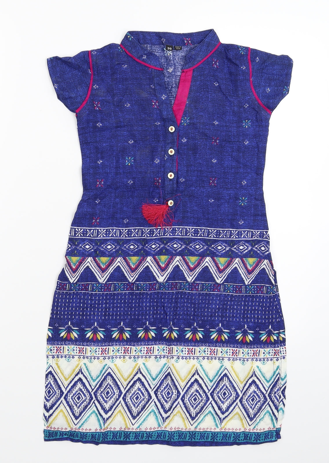 Preworn Girls Blue Geometric  T-Shirt Dress  Size S