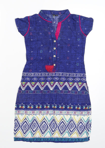Preworn Girls Blue Geometric  T-Shirt Dress  Size S