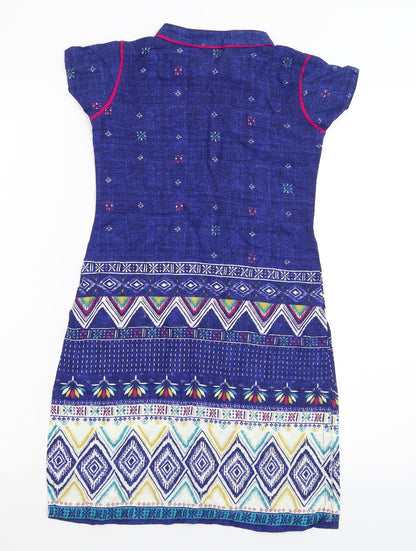 Preworn Girls Blue Geometric  T-Shirt Dress  Size S