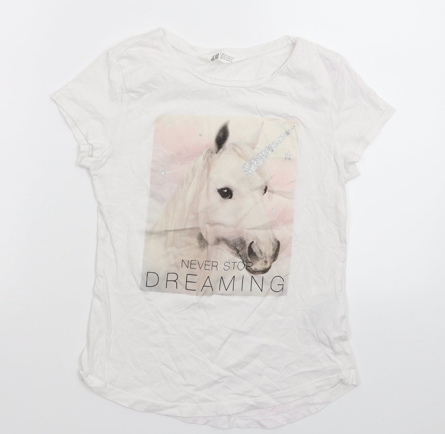 H&M Girls White   Basic T-Shirt Size 10-11 Years