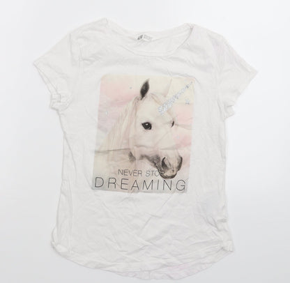 H&M Girls White   Basic T-Shirt Size 10-11 Years