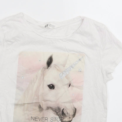 H&M Girls White   Basic T-Shirt Size 10-11 Years