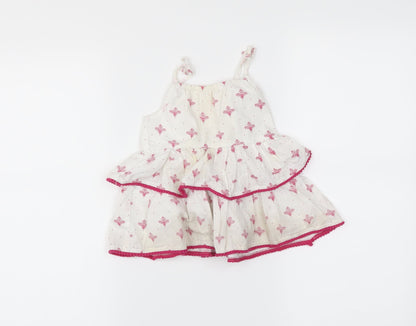 Preworn Girls White Floral  Trapeze & Swing  Size 12-18 Months