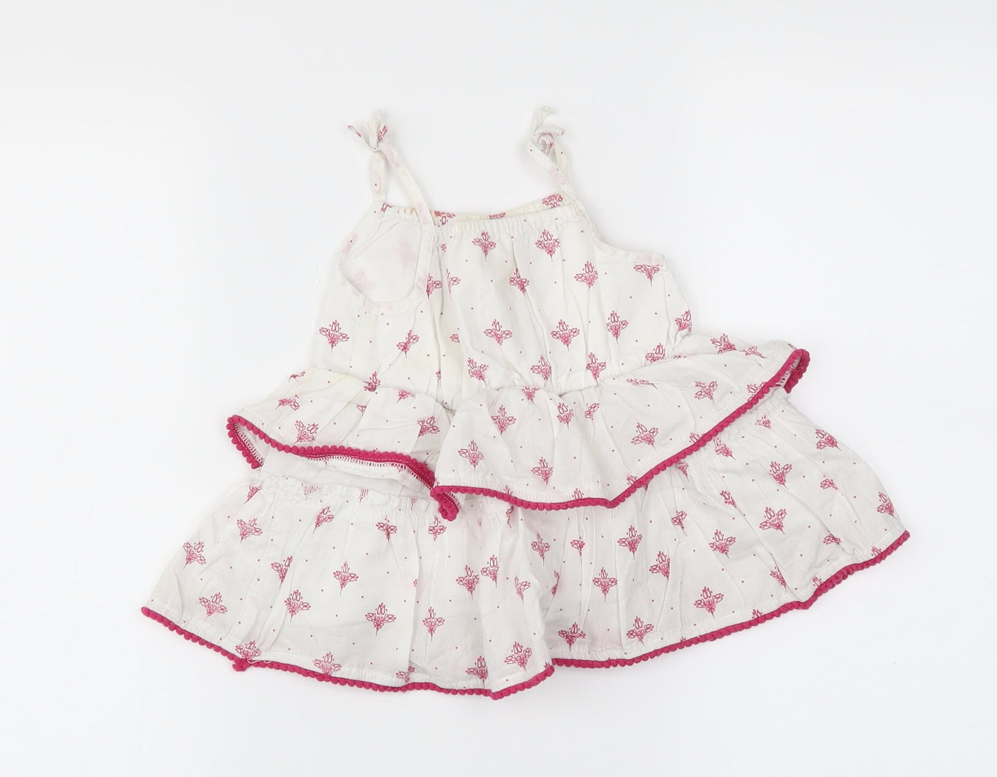 Preworn Girls White Floral  Trapeze & Swing  Size 12-18 Months