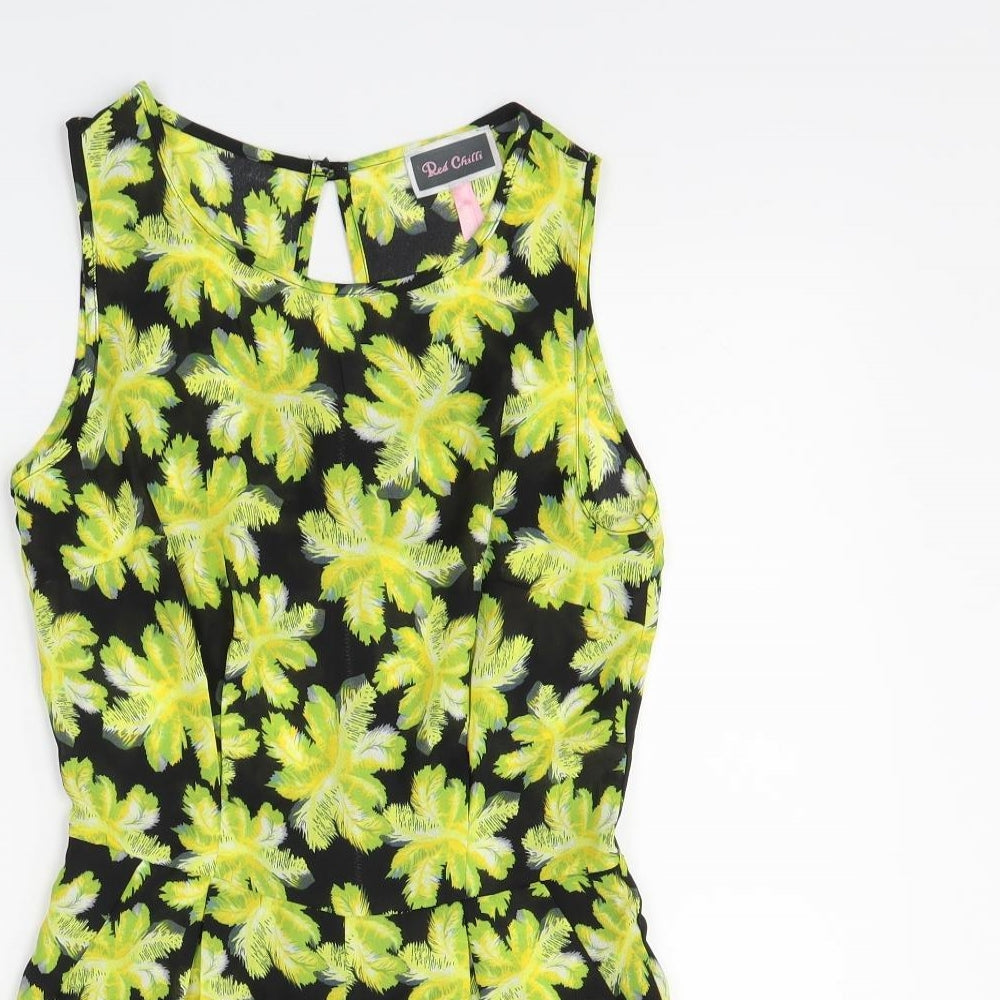 Red Chilli Womens Black Floral  Playsuit One-Piece Size 8 L3 in