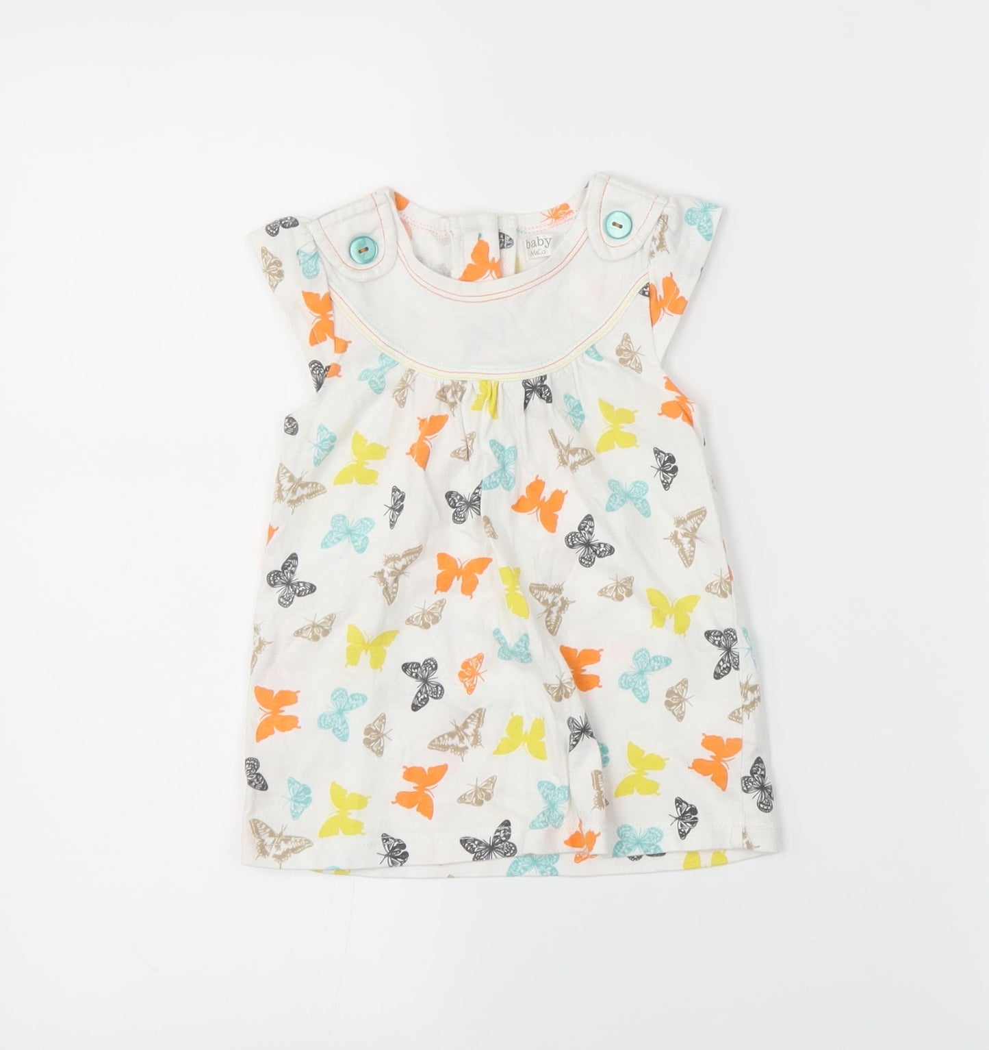 M&Co Girls White   T-Shirt Dress  Size 12-18 Months  - butteflies