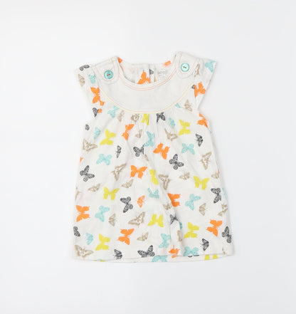 M&Co Girls White   T-Shirt Dress  Size 12-18 Months  - butteflies