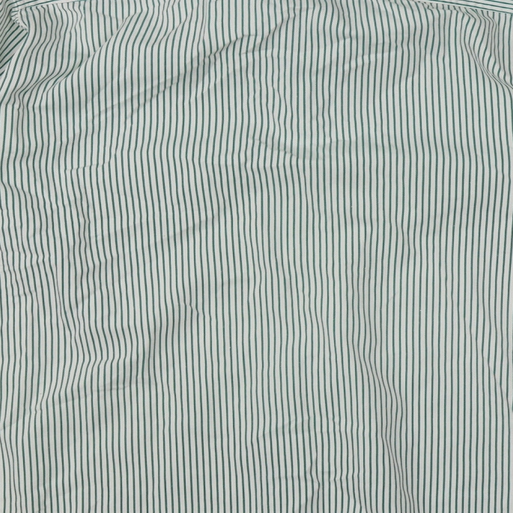 Brand and care label for INL women’s green striped basic button-up, size UK 12
