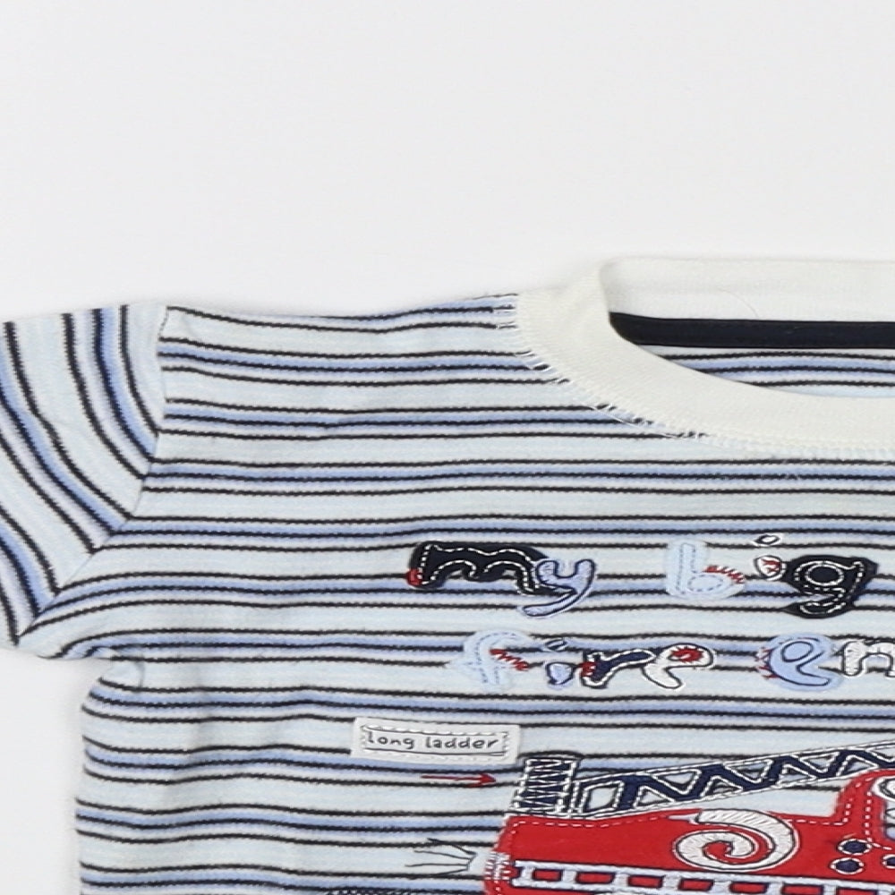 George Baby Blue Striped  Jersey T-Shirt Size 0-3 Months  - My big red fire engine