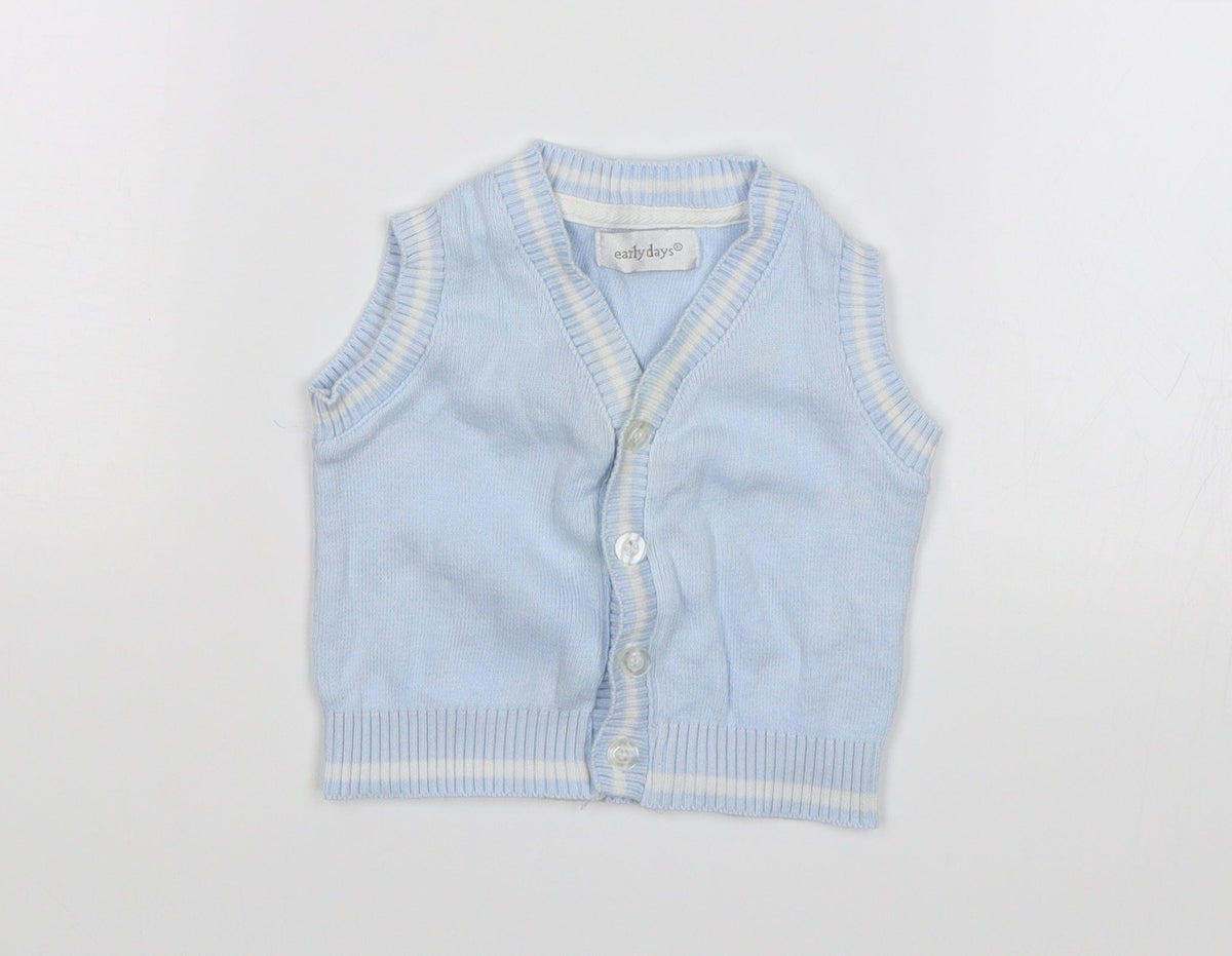 Front view of Early Days Baby Blue Basic Coat Coatigan, size 0-3, Months