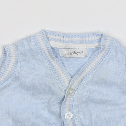Close-up detail of Early Days Baby Blue Basic Coat Coatigan, size 0-3, Months