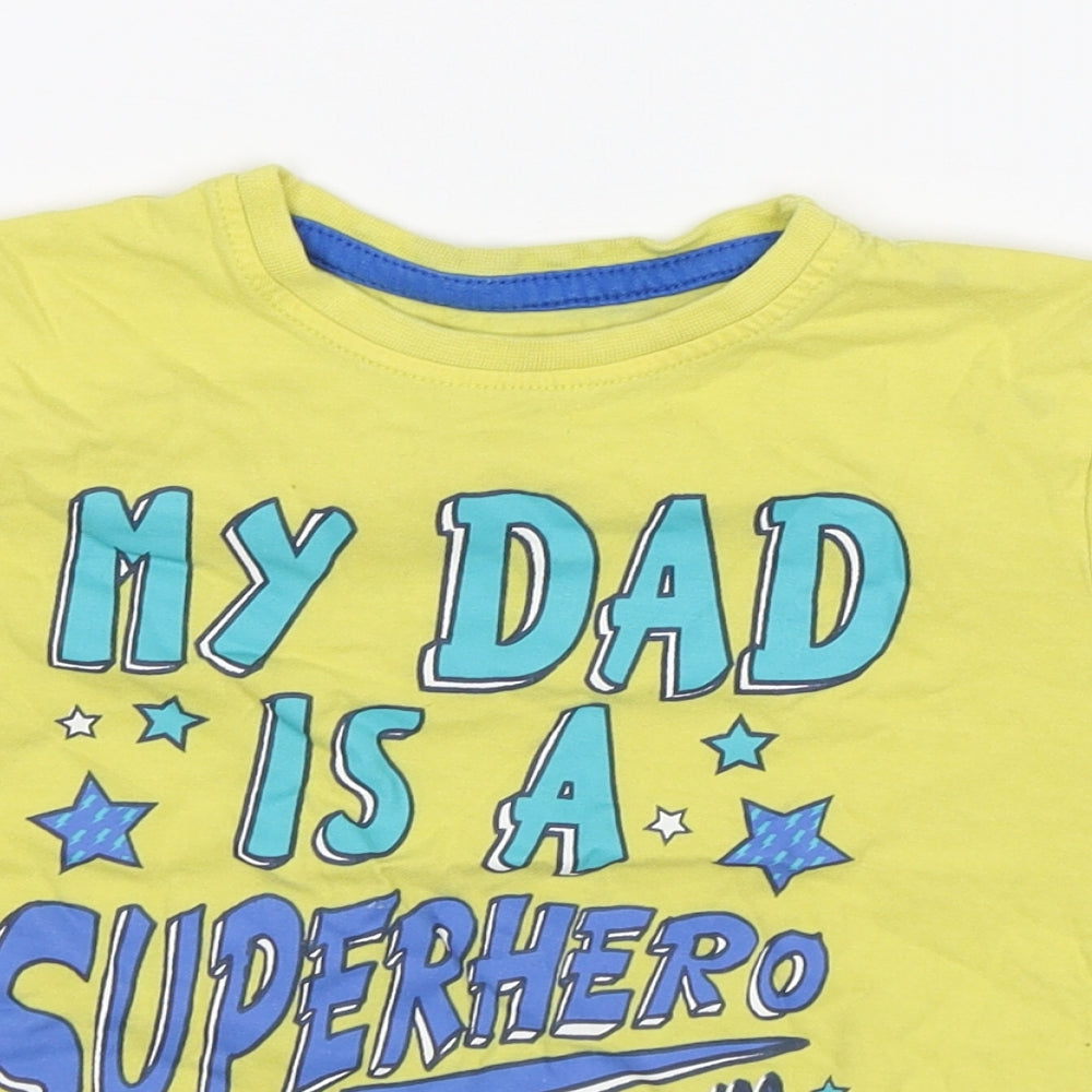 Primark Boys Yellow   Basic T-Shirt Size 2-3 Years  - My dad is a superhero