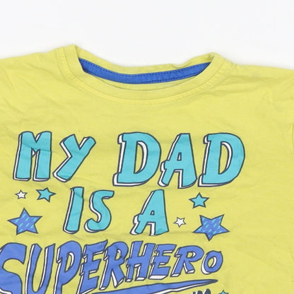 Primark Boys Yellow   Basic T-Shirt Size 2-3 Years  - My dad is a superhero