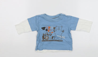 Preworn Baby Blue   Jersey T-Shirt Size 0-3 Months  - Watch out for the scary bear