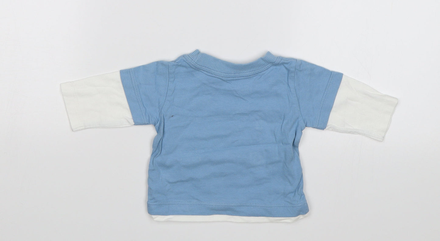 Preworn Baby Blue   Jersey T-Shirt Size 0-3 Months  - Watch out for the scary bear