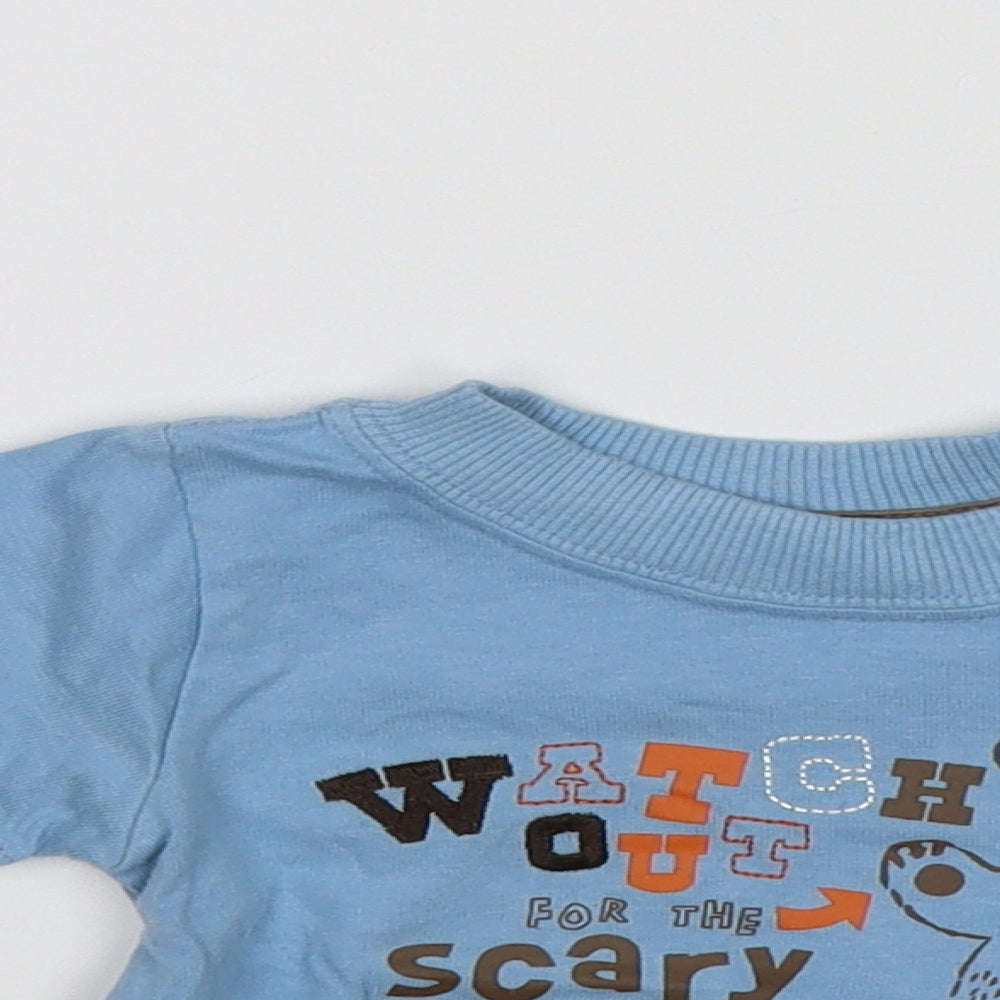 Preworn Baby Blue   Jersey T-Shirt Size 0-3 Months  - Watch out for the scary bear