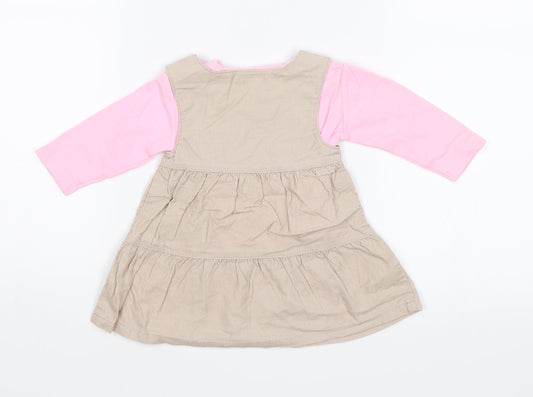 Baby Mac Baby Beige   Shift  Size 0-3 Months  - Flowers
