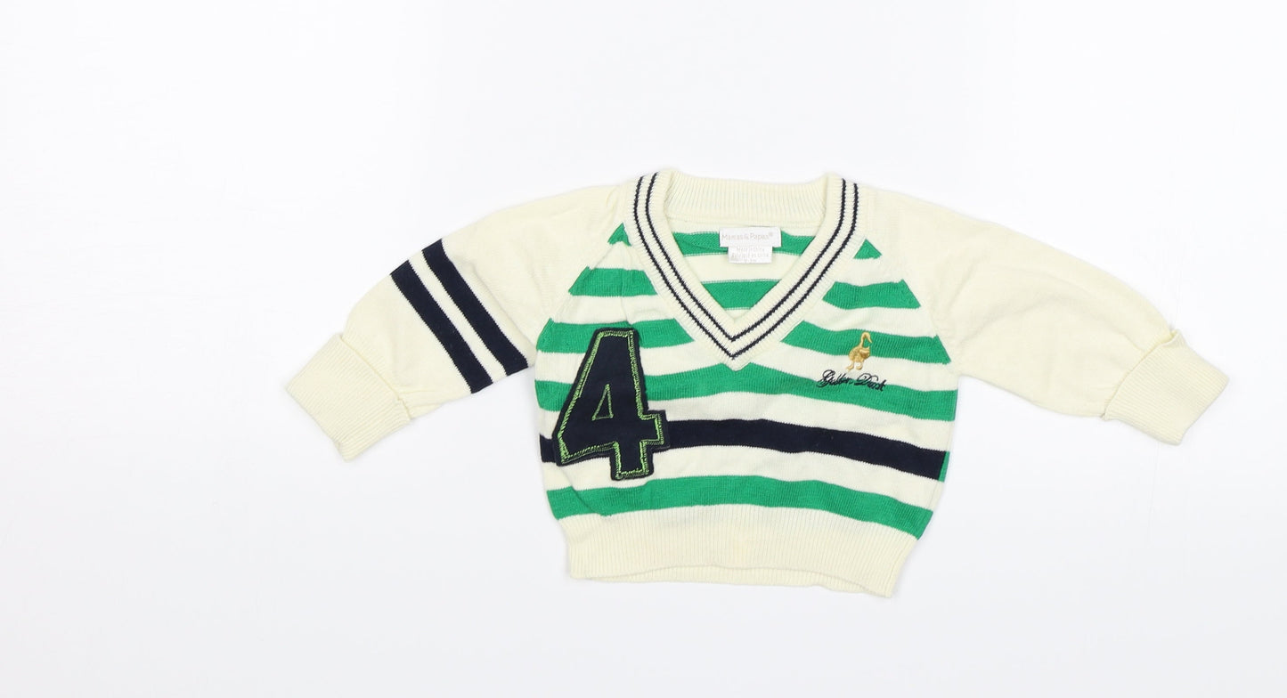 mamas & papas Baby White Striped  Pullover Jumper Size 0-3 Months  - Golden Duck