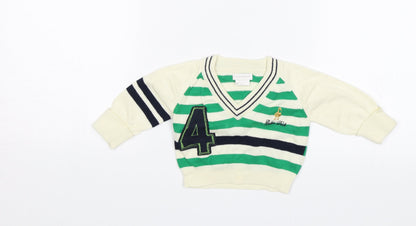 mamas & papas Baby White Striped  Pullover Jumper Size 0-3 Months  - Golden Duck