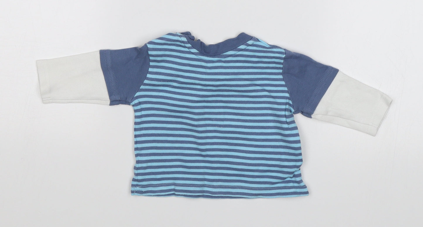 George Baby Blue Striped  Jersey T-Shirt Size 0-3 Months  - Animals