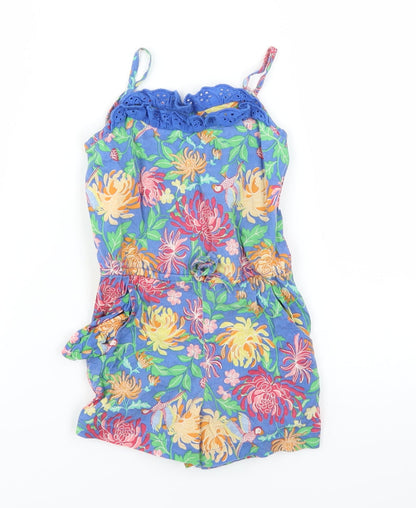 E-vie Girls Blue Floral  Playsuit One-Piece Size 2 Years
