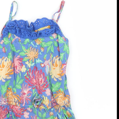 E-vie Girls Blue Floral  Playsuit One-Piece Size 2 Years