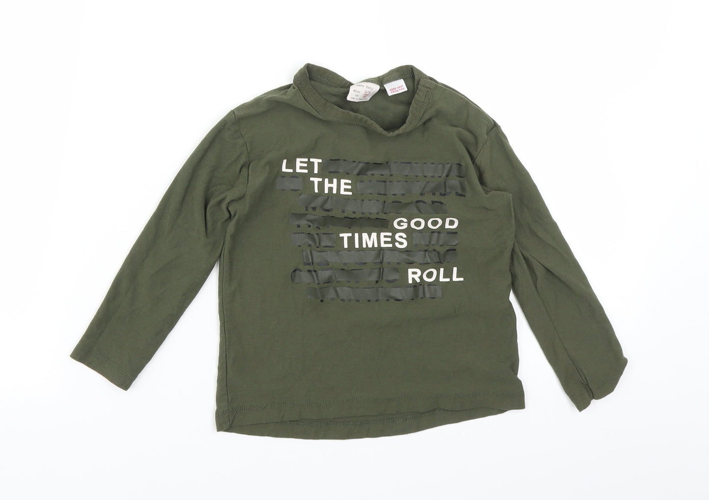 Zara Boys Green   Basic T-Shirt Size 2-3 Years  - let the good times roll