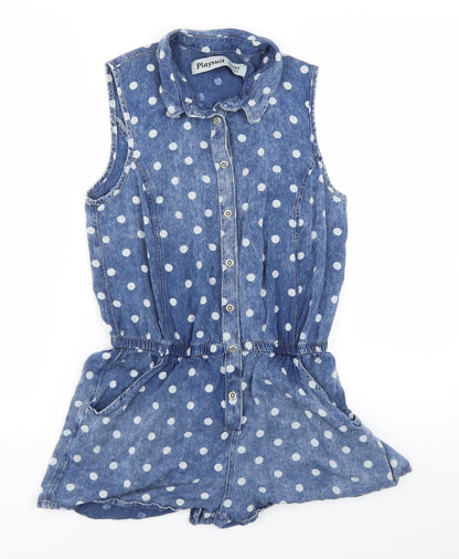 New Look Womens Blue Polka Dot  Playsuit One-Piece Size 8
