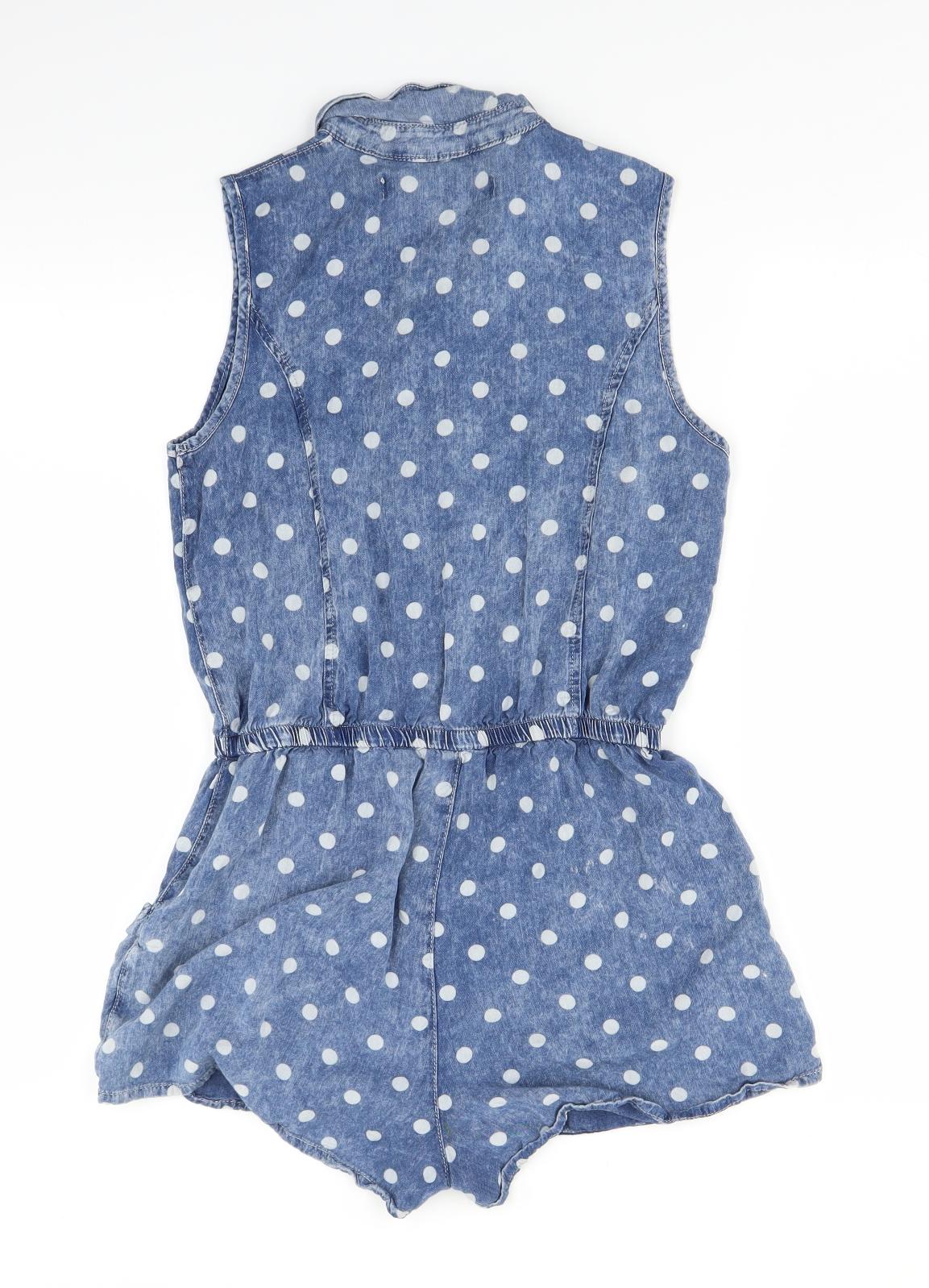 New Look Womens Blue Polka Dot  Playsuit One-Piece Size 8