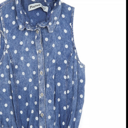 New Look Womens Blue Polka Dot  Playsuit One-Piece Size 8