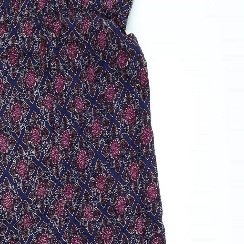 New Look Womens Blue Geometric  Jumpsuit One-Piece Size 6 L28 in