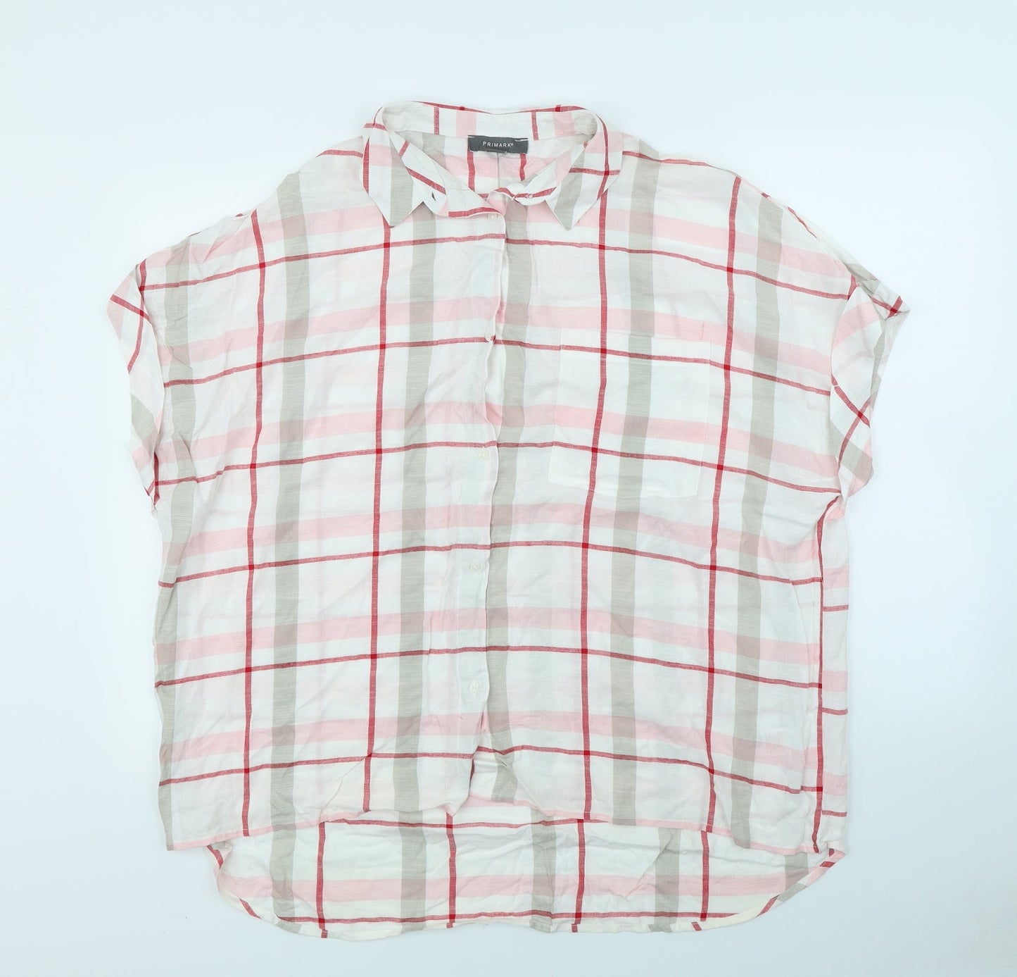 Primark Womens White Check  Basic Button-Up Size 14