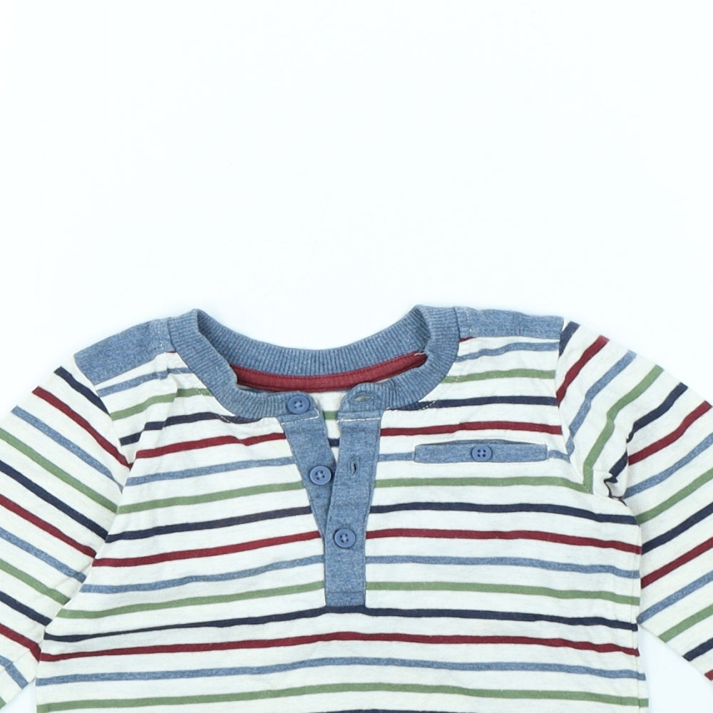 Close-up detail of George boys’ multicoloured striped basic t-shirt, size 12, months