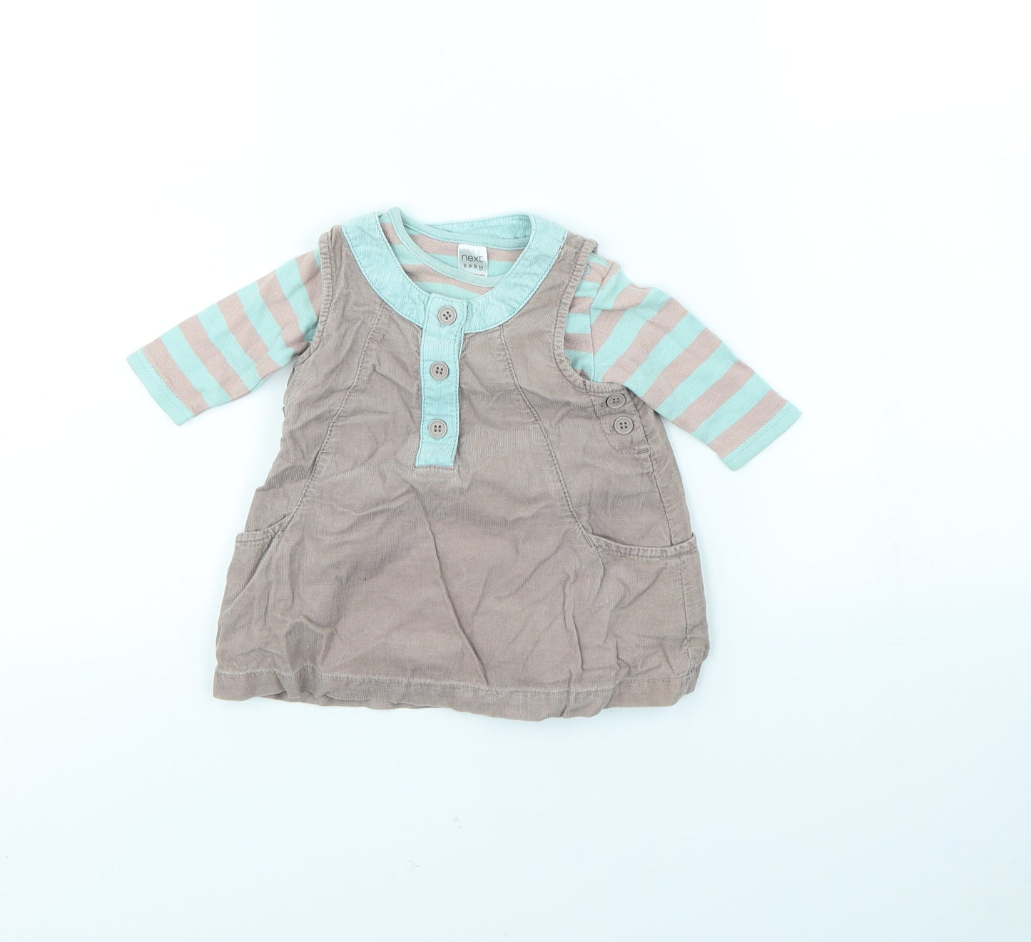 NEXT Girls Grey   Pinafore/Dungaree Dress  Size 0-3 Months