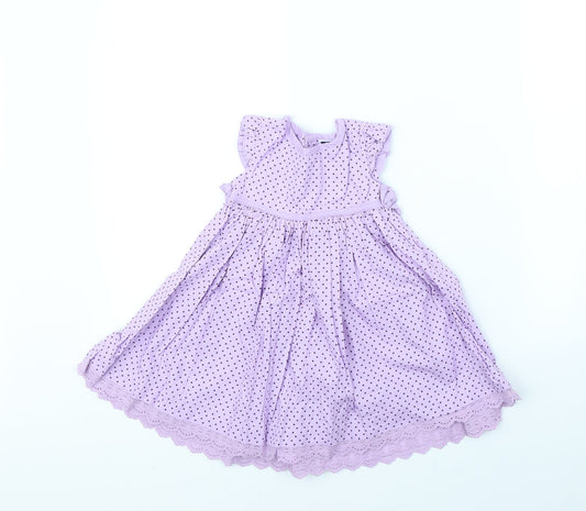 M&Co Girls Purple Polka Dot  Fit & Flare  Size 12 Months