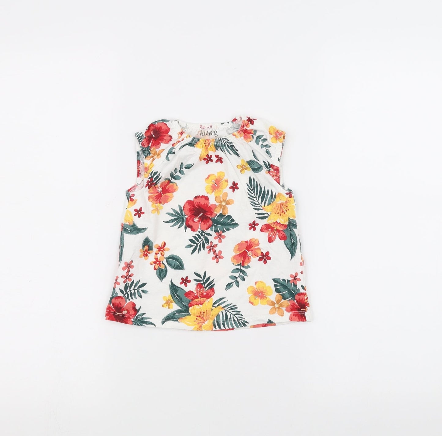 Nutmeg Baby White Floral  Basic T-Shirt Size 12-18 Months