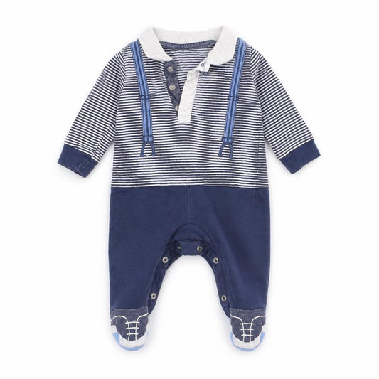 Front view of Next Baby Blue Striped Coverall One-Piece, size 0-3, Months