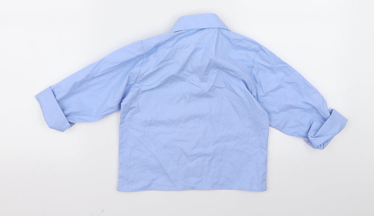 Back view of VivaKi boys’ blue basic button-up, size 3, years