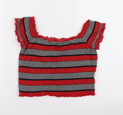 new lok Womens Red Striped  Cropped Blouse Size 10