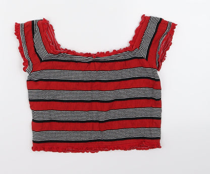 new lok Womens Red Striped  Cropped Blouse Size 10