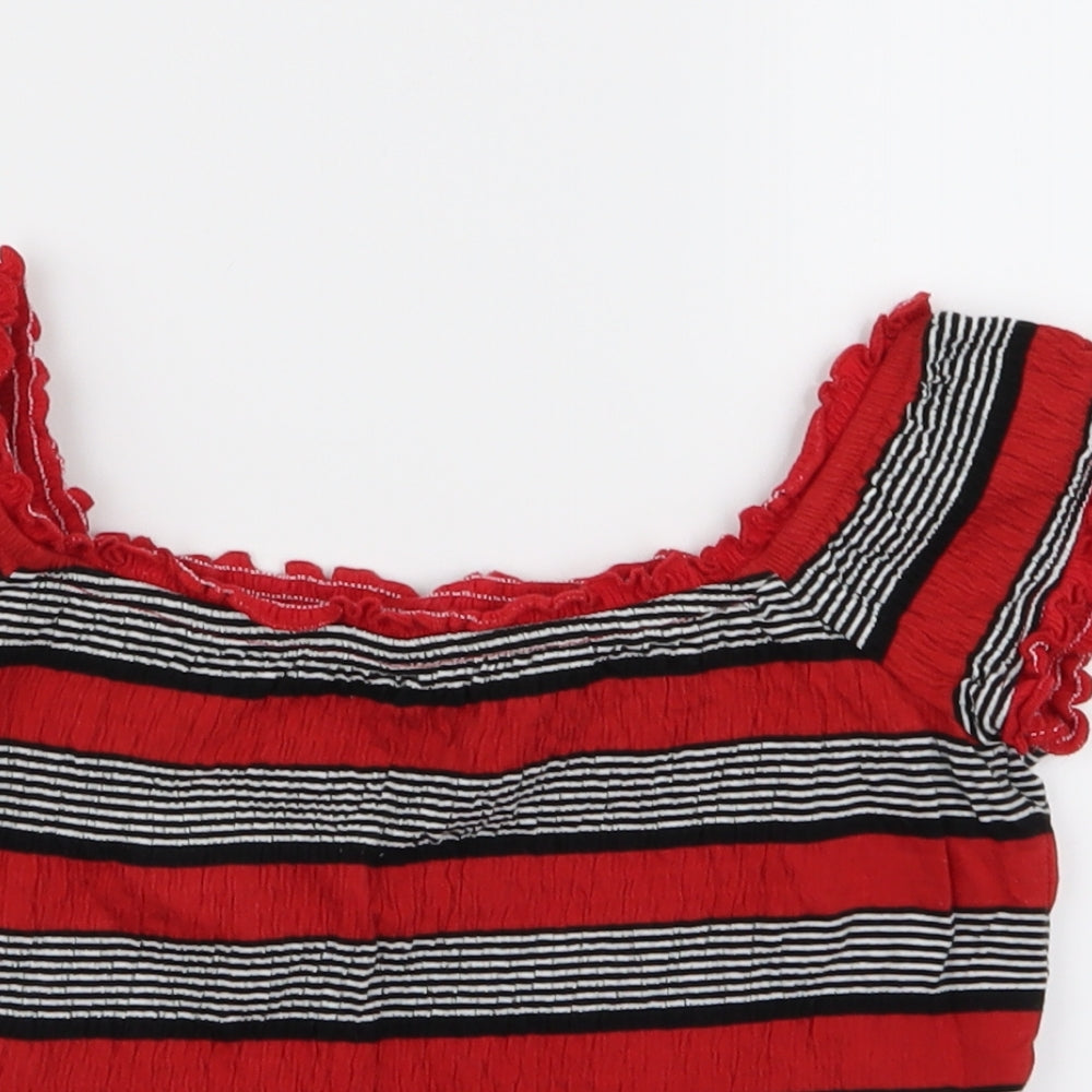 new lok Womens Red Striped  Cropped Blouse Size 10