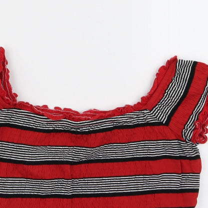 new lok Womens Red Striped  Cropped Blouse Size 10