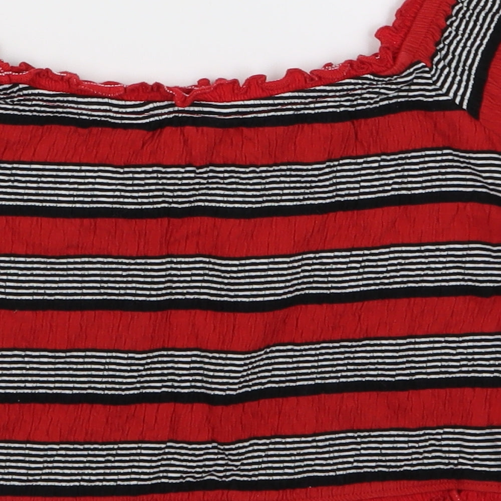new lok Womens Red Striped  Cropped Blouse Size 10