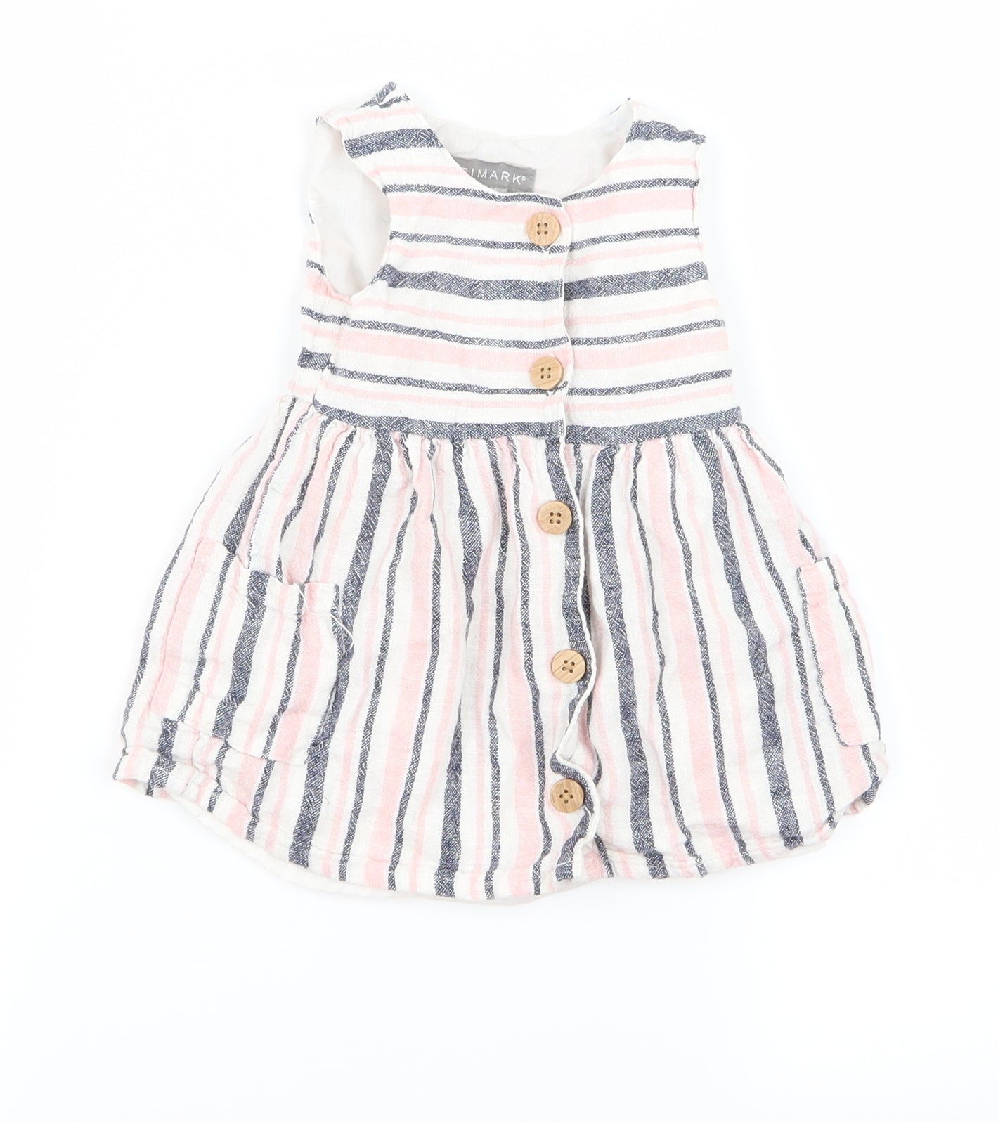 Primark Girls Pink Striped Ramie A-Line  Size 6-9 Months