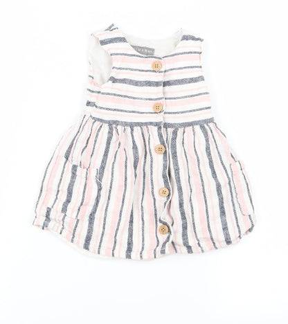 Primark Girls Pink Striped Ramie A-Line  Size 6-9 Months
